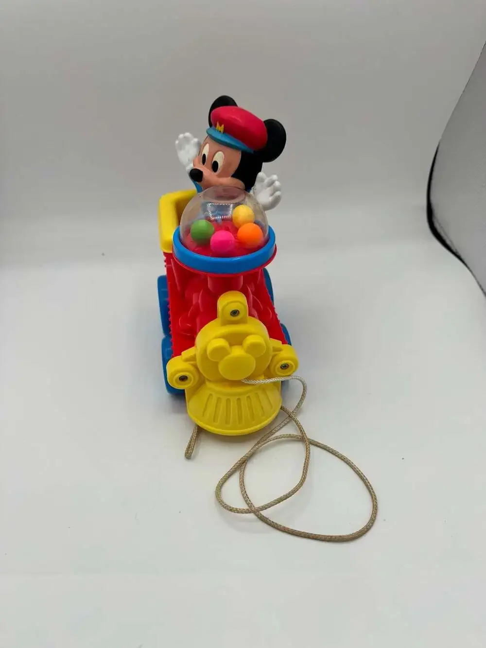 Vintage Disney Mickey Mouse Popping Train Engine Pull Toy